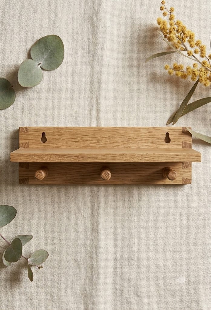 Oak Pegged Wall Shelf